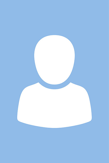 Symbol einer Person mit rundem Kopf und Schultern auf blauem Hintergrund