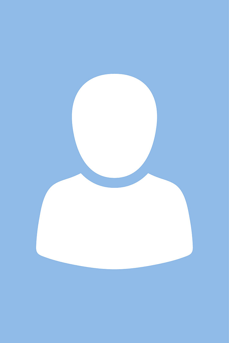 Symbol einer Person mit rundem Kopf und Schultern auf blauem Hintergrund